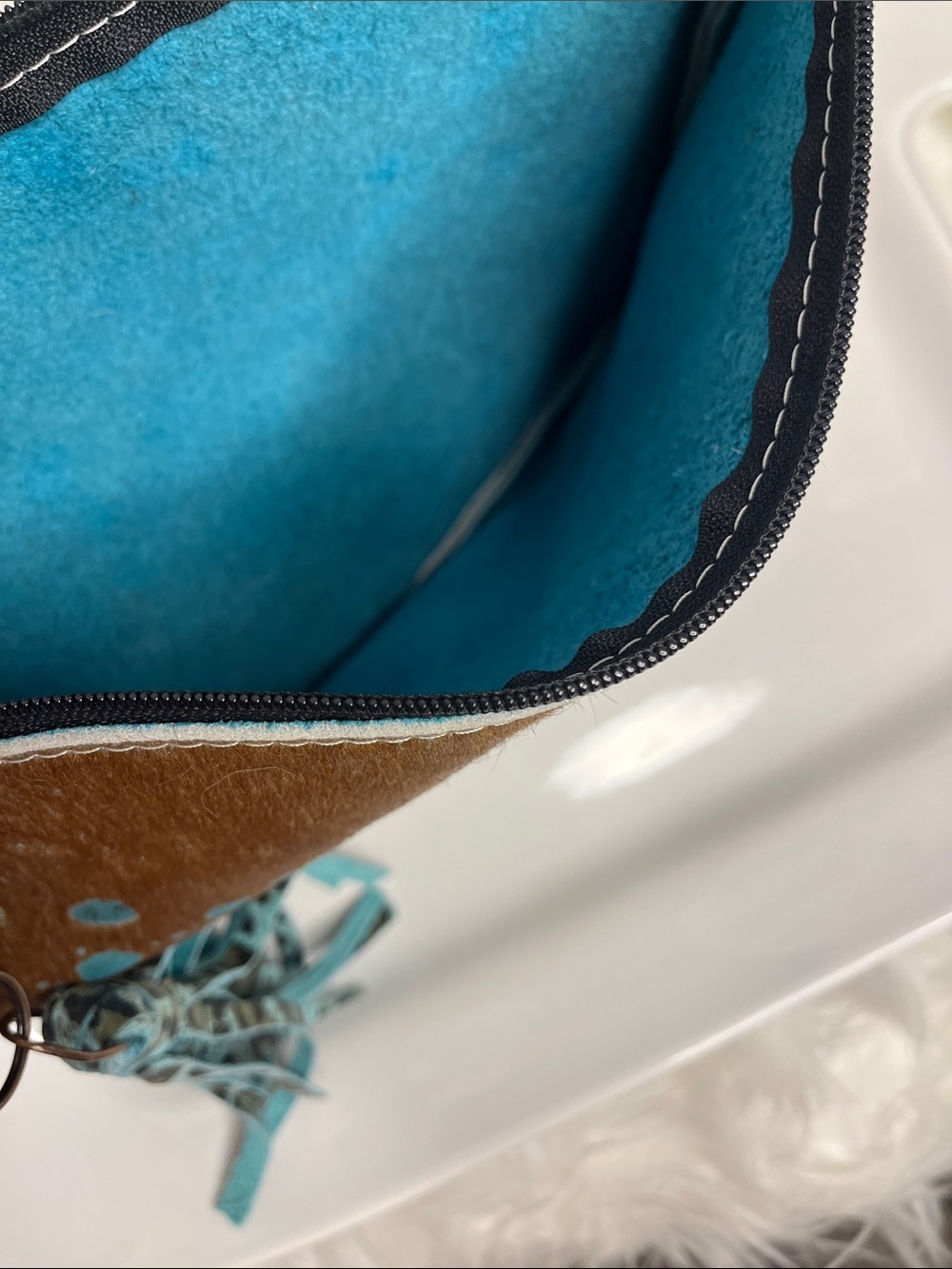 Brown and Turquoise Spotted Cowhide Clutch - Unbranded - Picture 4 of 8